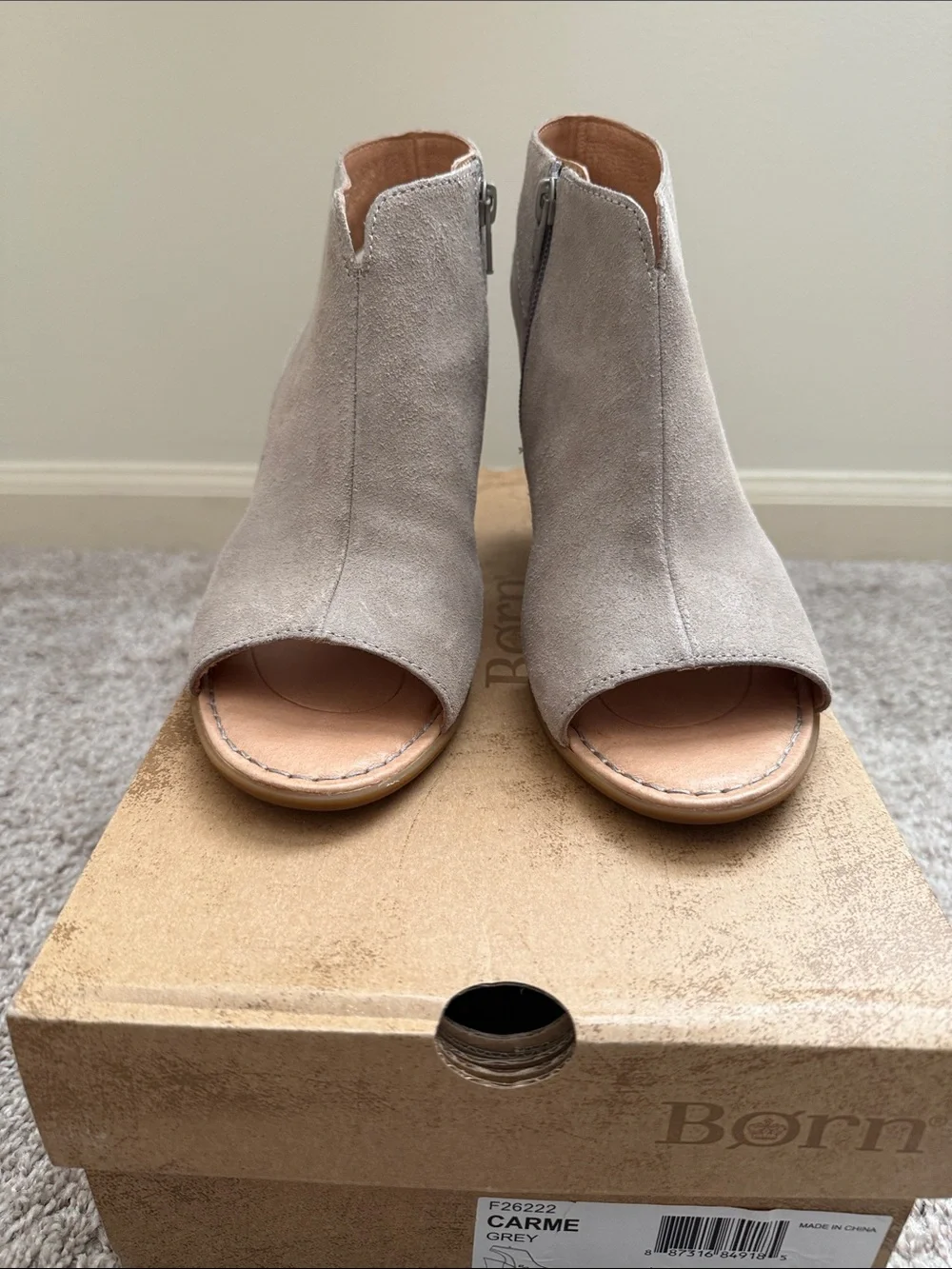 Born Women's Light Taupe Suede Peep-Toe Block Heel Sandals